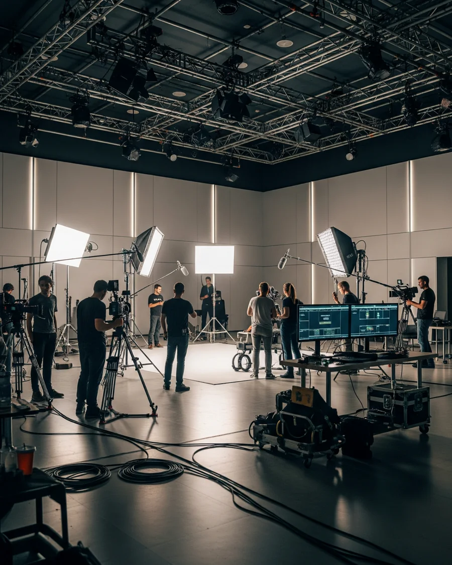 Equipe em um estúdio cinematográfico